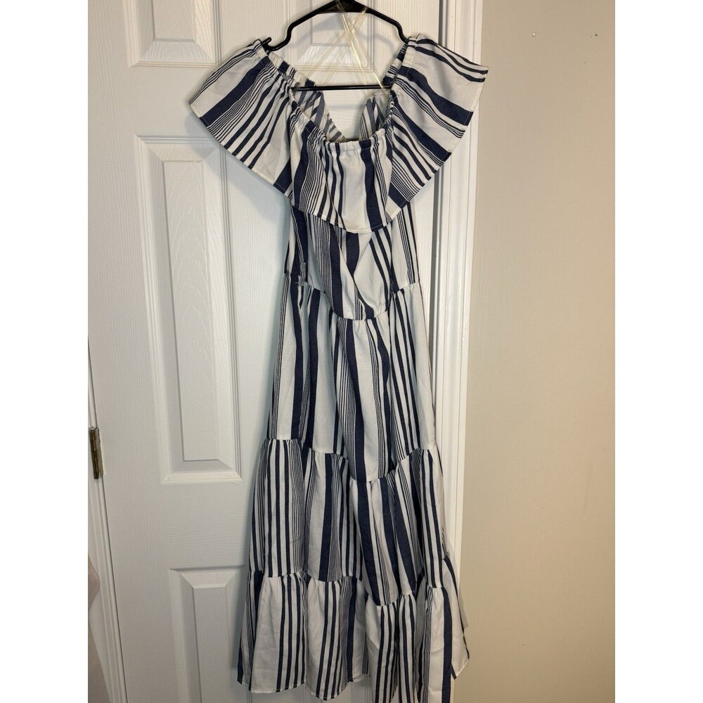 Stylehouse Cottagecore Blue White Striped Off Shoulder Maxi Dress XL Tiered New - Picture 11 of 16